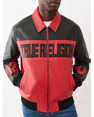 True Religion Color Blocked Logo Racing Jacket - Red