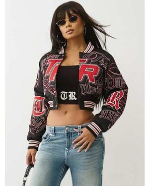 TRUE RELIGION Embroidered Cropped Bomber Jacket