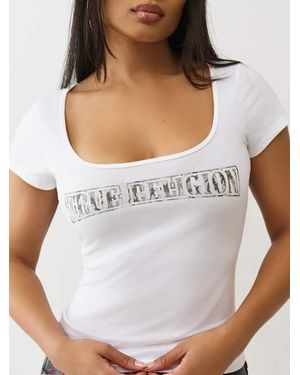 TRUE RELIGION Camo Logo Square Neck Top - White
