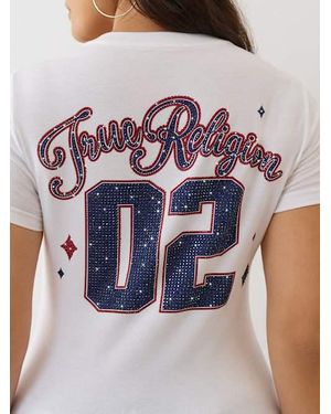 True Religion Crystal Sporty V Neck T-shirt - Pink