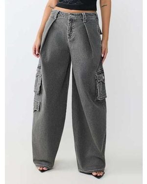 TRUE RELIGION Pleated Barrel Big T Cargo Jean - Gray