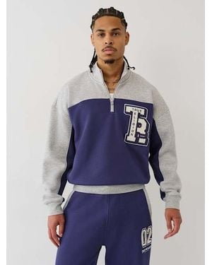True Religion Color Blocked Quarter Zip Pullover - Blue