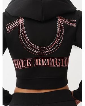TRUE RELIGION Rainbow Stitched Horseshoe Shrunken Zip Hoodie - Black