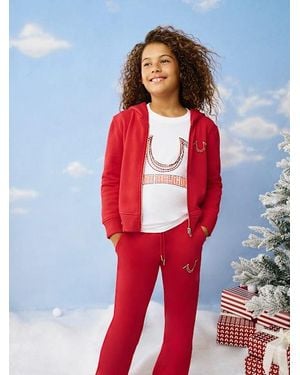 TRUE RELIGION Girls Rainbow Stitch Zip Hoodie - Red