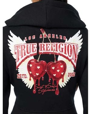 TRUE RELIGION Crystal Cherry Shrunken Zip Hoodie - Black