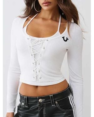 TRUE RELIGION Layered Corset Long Sleeve Top - White
