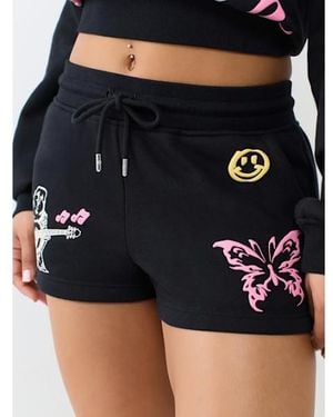TRUE RELIGION Doodle Mid Rise Lounge Fleece Short - Black