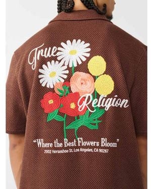 TRUE RELIGION Blooms Knit Camp Shirt - Brown