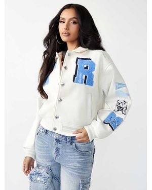 TRUE RELIGION Varsity Oversized Bomber Jacket - White