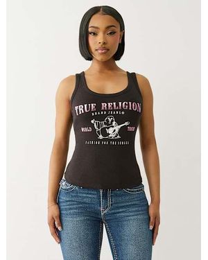 True Religion Ribbed Metallic Buddha Tank Top - Blue