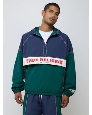 TRUE RELIGION Colorblock Big T Nylon Anorak Jacket - Blue
