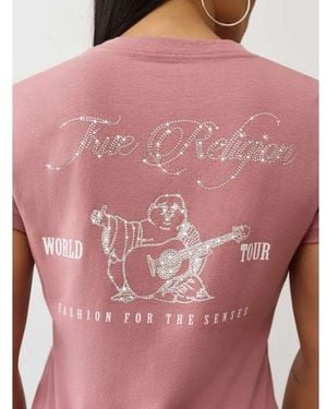 TRUE RELIGION Crystal Buddha V Neck T-shirt - Pink