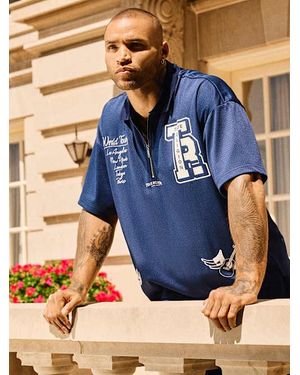 True Religion Oversized Mesh Jersey Polo Shirt - Blue