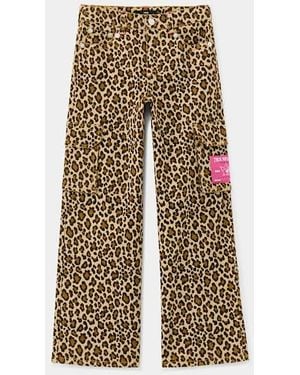 True Religion Girls Leopard Print Wide Leg Cargo Pant - Natural