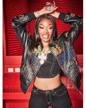 TRUE RELIGION Embroidered Faux Leather Jacket