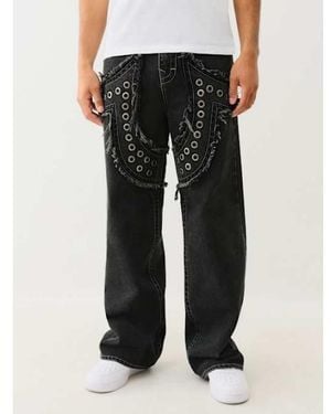TRUE RELIGION Vinny Studded Horseshoe Applique Ultra Baggy Jean - Black