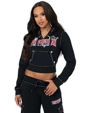TRUE RELIGION Big T Crystal Shrunken Pullover Hoodie - Black