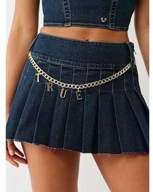 TRUE RELIGION Pleated Chain Denim Mini Skirt - Blue