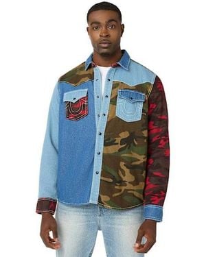 TRUE RELIGION Plaid Big T Western Shirt - Blue
