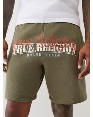 True Religion Multi Logo Print Sweatshorts - Green