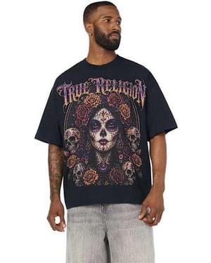 TRUE RELIGION Day Of The Dead Graphic Oversized Heavyweight T-shirt - Black