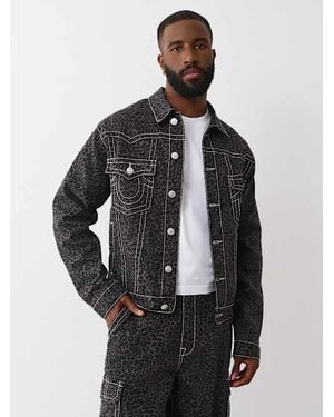 True Religion Jimmy Oversized Leopard Big T Denim Jacket - Black