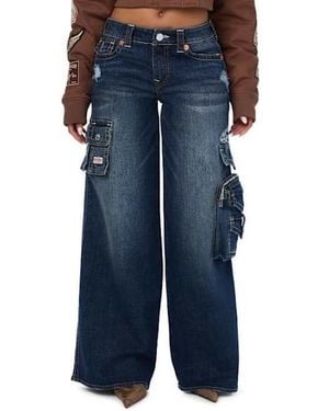 TRUE RELIGION Maddie Mid Rise Big T Cargo Super Baggy Jean - Blue