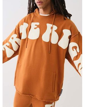 TRUE RELIGION Puff Print Raw Hem Hoodie - Orange