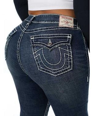TRUE RELIGION Plus Joey Mid Rise Super T Flap Flare Jean - Blue