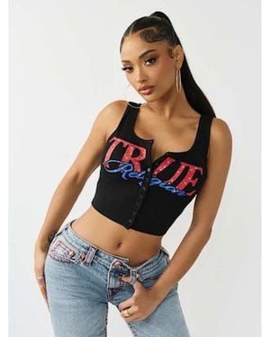 TRUE RELIGION Button-up Ribbed Tank Top - Blue