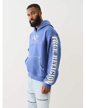 True Religion Big T Warped Puff Print Logo Zip Hoodie in