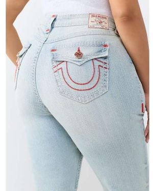 TRUE RELIGION Plus Billie Mid Rise Super T Flap Straight Jean - Blue