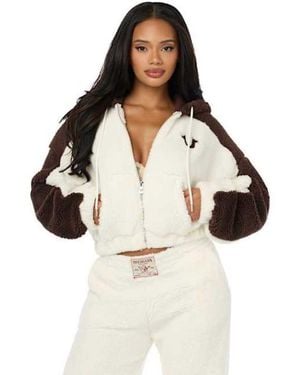 TRUE RELIGION Embroidered Buddha Sherpa Girlfriend Zip Hoodie - White