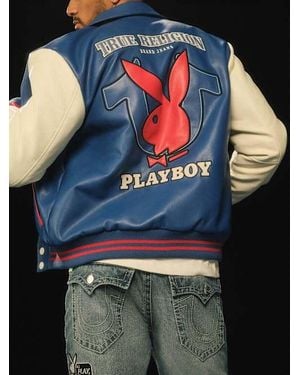 True Religion Playboy X Bomber Varsity Jacket - Blue