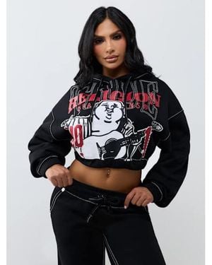 TRUE RELIGION Stitch Buddha Big T Girlfriend Pullover Hoodie - Black