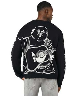 TRUE RELIGION Arched Logo Buddha Sweater - Black