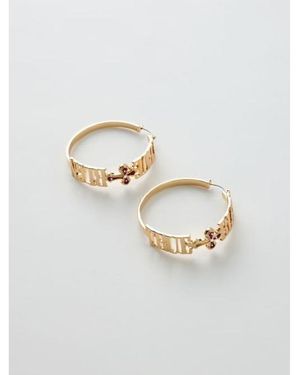 TRUE RELIGION Logo Symbol Hoop Earrings - White