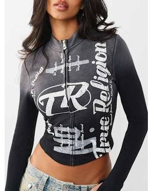 TRUE RELIGION Washed French Terry Zip Up - Gray