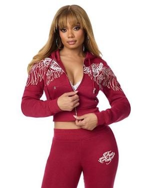 TRUE RELIGION Crystal Wing Shrunken Zip Hoodie - Red