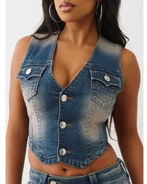 TRUE RELIGION Faded Denim Vest - Blue