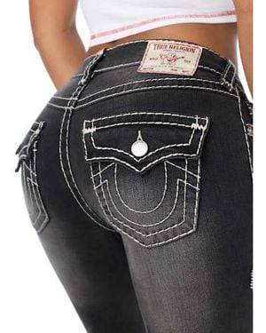 TRUE RELIGION Billie Mid Rise Super T Flap Straight Jean - Metallic