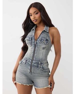 TRUE RELIGION Jennie Halter Curvy Romper - Blue