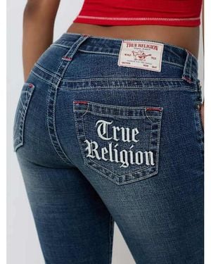 TRUE RELIGION Jennie Mid Rise Embroidered Curvy Skinny Jean - Blue