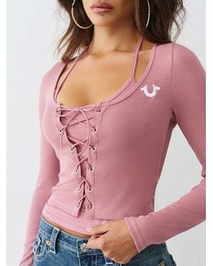 TRUE RELIGION Layered Corset Long Sleeve Top - Pink