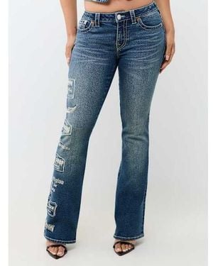 TRUE RELIGION Becca Mid Rise Embroidered Logo Big T Bootcut Jean - Blue