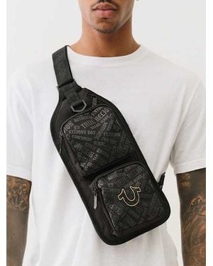 True Religion Monogram Logo Sling Bag - Black