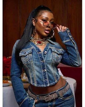 TRUE RELIGION Super Qt Lurex Denim Jacket - Blue