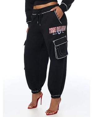 TRUE RELIGION Crystal Mid Rise Cargo Baggy Jogger Pants - Black