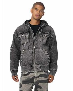 TRUE RELIGION Big T Hooded Denim Jacket - Gray