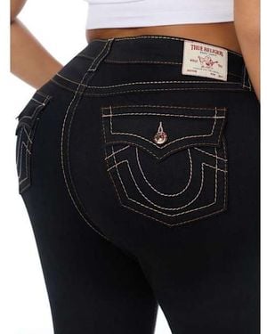 TRUE RELIGION Plus Billie Mid Rise Big T Flap Straight Jean - Black